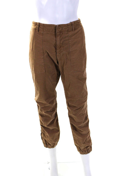 Nili Lotan Womens Cotton Zipper Hem Ruched Capri Trousers Pants Brown Size 10