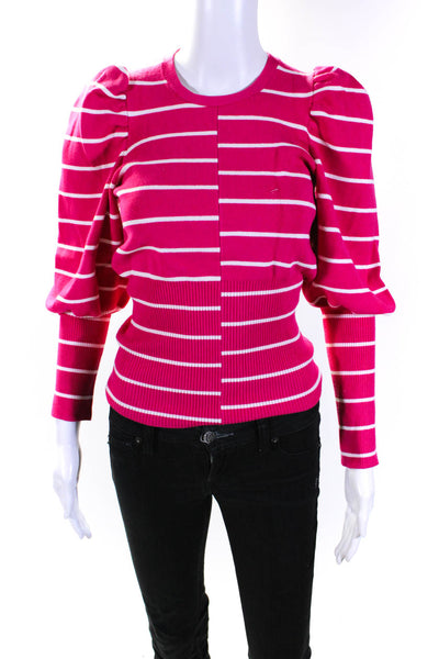 C/MEO Collective Womens Striped Print Puff Long Sleeve Pullover Top Pink Size S