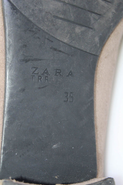 Zara Womens Suede Bow Tied Round Toe Block Heels Pumps Black Size EUR35 Lot 2
