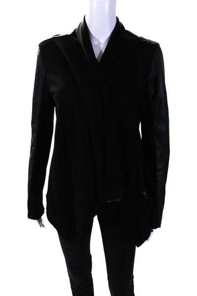 Blank NYC Womens Knit Faux Leather Asymmetrical Moto Jacket Black Size Medium