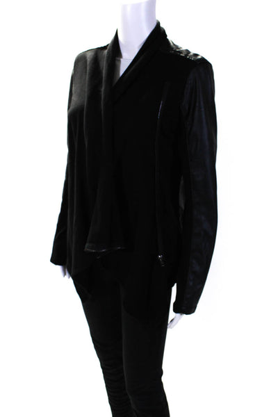 Blank NYC Womens Knit Faux Leather Asymmetrical Moto Jacket Black Size Medium