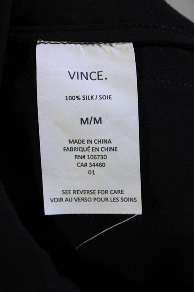 Vince Womens Abstract Chiffon Sleeveless Shell Top Blouse Black Ivory Medium
