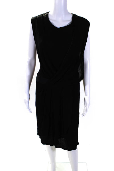 Carven Womens Ribbed Jersey Crew Neck Sleeveless Sheath Dress Black Size Large