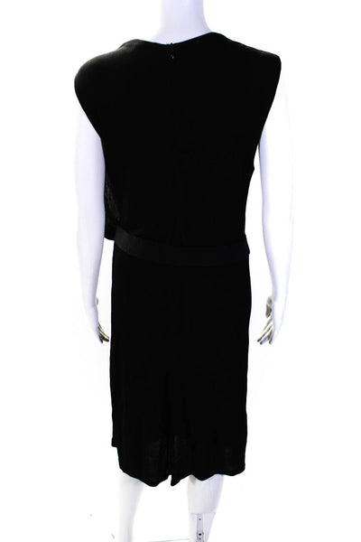 Carven Womens Ribbed Jersey Crew Neck Sleeveless Sheath Dress Black Size Large