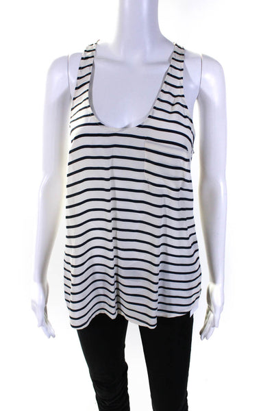 Joie Womens Silk Striped Racer Tank Top White Navy Blue  Size Small