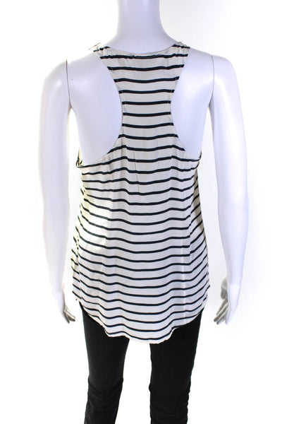 Joie Womens Silk Striped Racer Tank Top White Navy Blue  Size Small