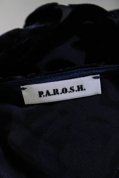 Parosh Womens Velvet Short Sleeves Crew Neck Blouse Midnight Blue Size Small