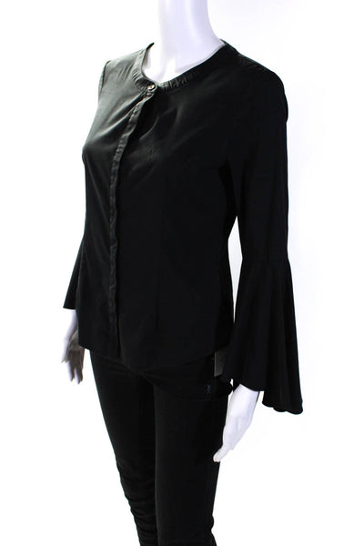 Milly Womens Long Bell Sleeves Button Down Shirt Black Cotton Size 4