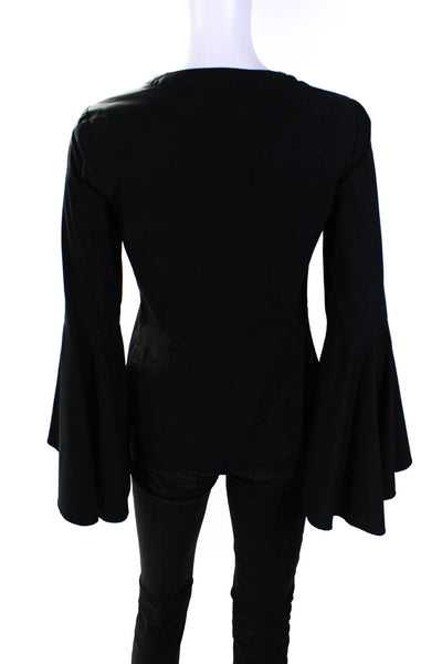Milly Womens Long Bell Sleeves Button Down Shirt Black Cotton Size 4