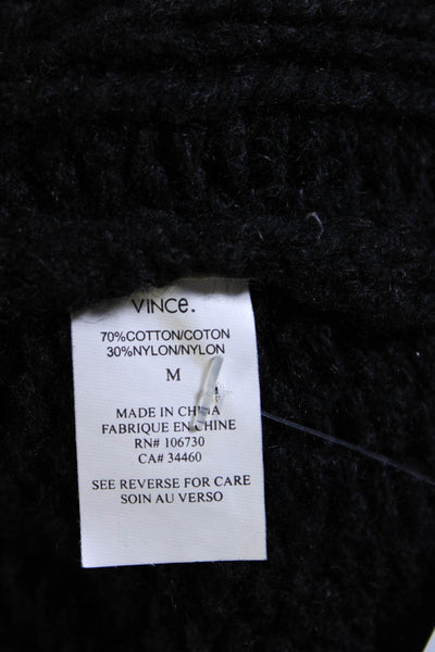 Vince Womens Cable Knit Long Sleeves Belted Sweater Black Cotton Size Medium