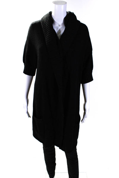 Vince Womens Alpaca Short Sleeves Hooded Cardigan Sweater Black Size Small