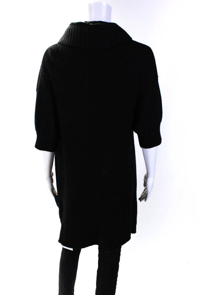 Vince Womens Alpaca Short Sleeves Hooded Cardigan Sweater Black Size Small