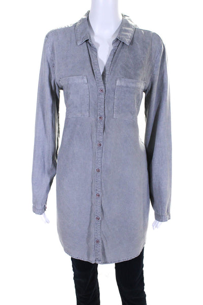 Bella Dahl Women's Collared Long Sleeves Button Up Tunic Blouse Gray Size M