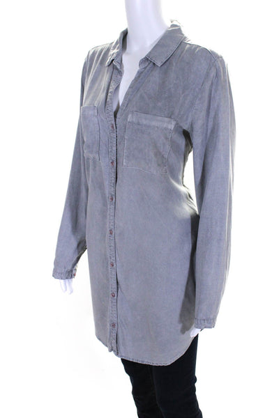 Bella Dahl Women's Collared Long Sleeves Button Up Tunic Blouse Gray Size M