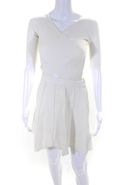 Club Monaco Womens Ribbed 3/4 Sleeves A Line Dress White Size Small