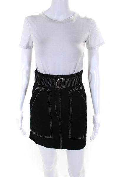 Sandro Womens Denim High Rise Belted Skirt Black Cotton Size 1