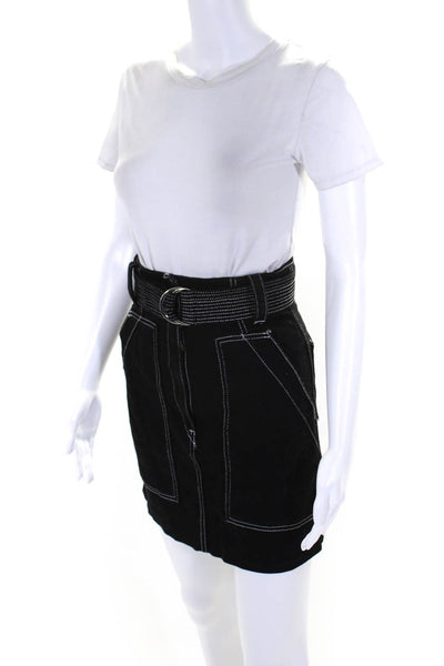 Sandro Womens Denim High Rise Belted Skirt Black Cotton Size 1