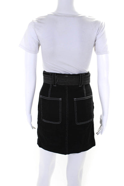 Sandro Womens Denim High Rise Belted Skirt Black Cotton Size 1