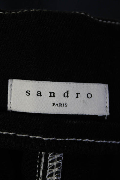 Sandro Womens Denim High Rise Belted Skirt Black Cotton Size 1