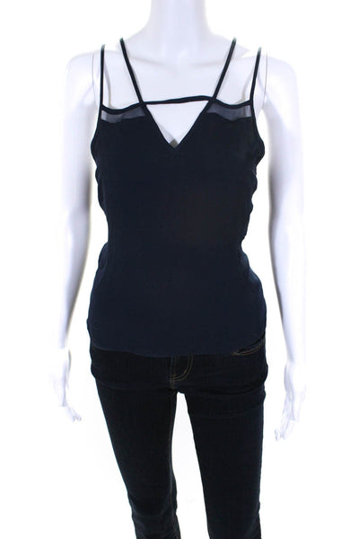 Parker Womens Navy Blue Silk V-Neck Sleeveless Lined Camisole Top Size XS