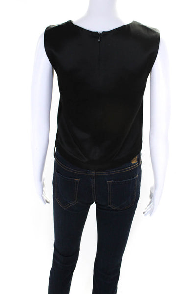 CO Womens Solid Black Scoop Neck Zip Back Sleeveless Blouse Top Size XXS