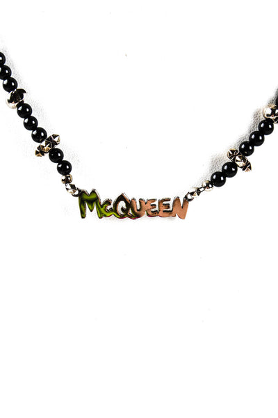 Alexander McQueen Mens Cut Out Graffiti Necklace Silver 20.5"