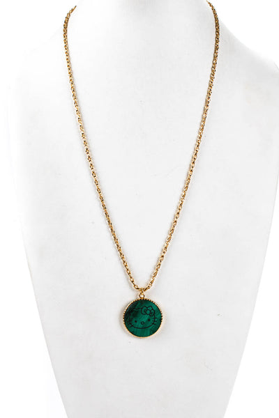 Caroline De Benoist Womens Gold Tone Chain Round Jade Cat Medallion Necklace