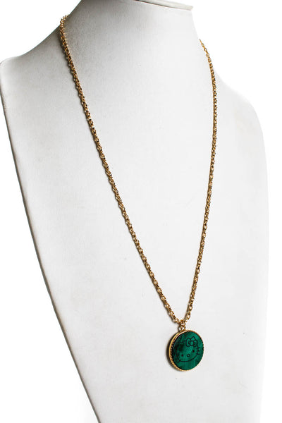 Caroline De Benoist Womens Gold Tone Chain Round Jade Cat Medallion Necklace