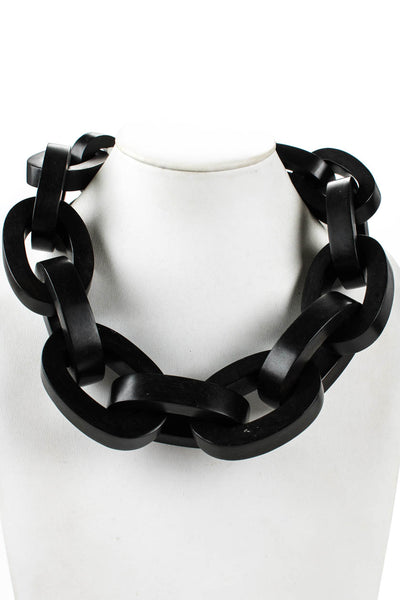 Monies Womens Dark Wooden Curb Link Hook Closure Chunky Chain Black Necklace 22"
