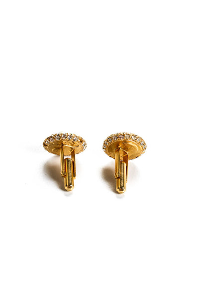 Roxanne Assoulin Unisex Vintage Gold Tone Rhinestone Pave Pearl Cufflinks 0.75"