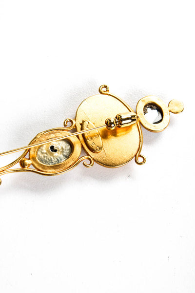 Jaded Womens Vintage Gold Tone Etruscan Style Faux Pearl Hat Pin Brooch 2.5"