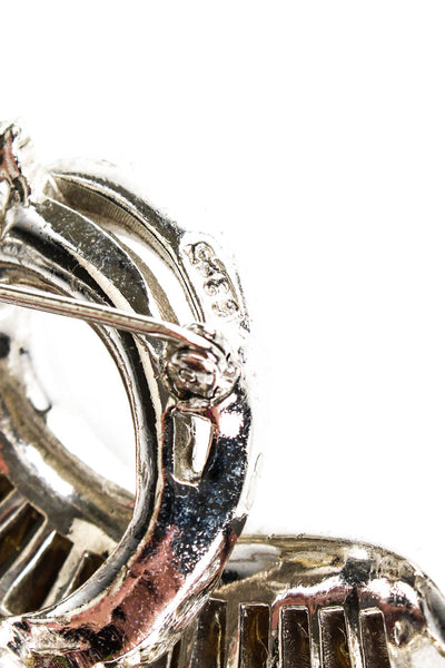 Boucher Womens Vintage Silver Tone Rhinestone Pave Ribbon Brooch Pin 2.89"