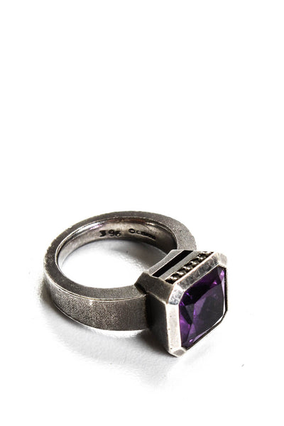 Designer Womens Sterling Silver Square Amethyst Diamond Ring Size 5 10 grams