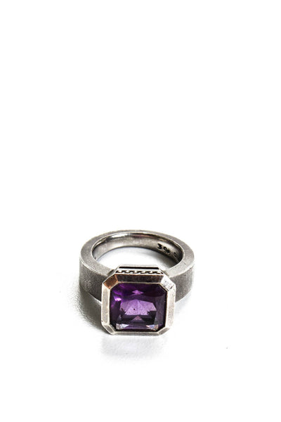 Designer Womens Sterling Silver Square Amethyst Diamond Ring Size 5 10 grams