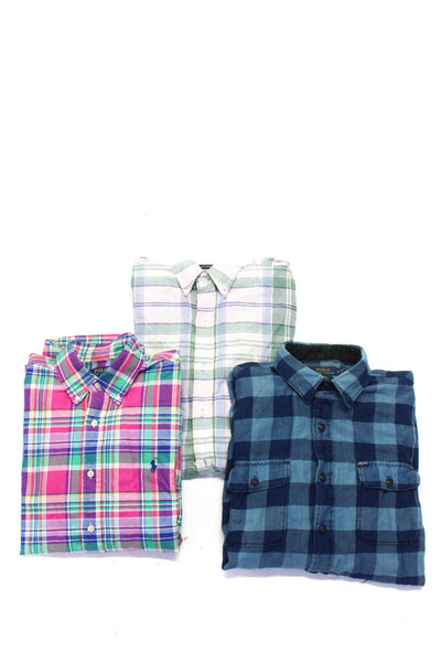 Polo Ralph Lauren Mens Plaid Gingham Shirts Green Pink Blue Size Large Lot 3