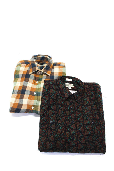 J Crew Mens Button Front Collared Flannel Paisley Shirts Brown Navy Large Lot 2
