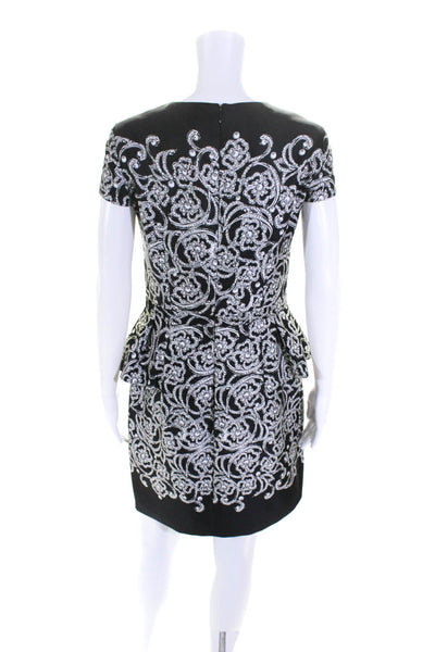 Cynthia Steffe Womens Crystal Pearl Print Ruffle Satin Dress Black White Size 6