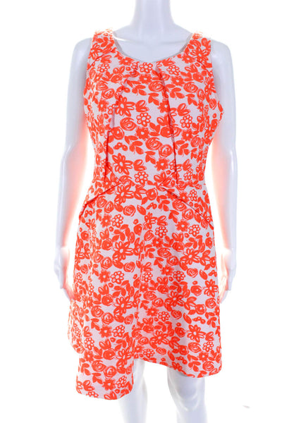 Betsey Johnson Womens Zip Up Scoop Neck Floral SHeath Dress White Orange Size 8