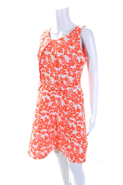 Betsey Johnson Womens Zip Up Scoop Neck Floral SHeath Dress White Orange Size 8