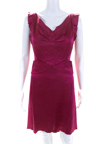 Z Spoke Zac Posen Womens Back Zip V Neck High Low Silk Dress Fuchsia Size 4