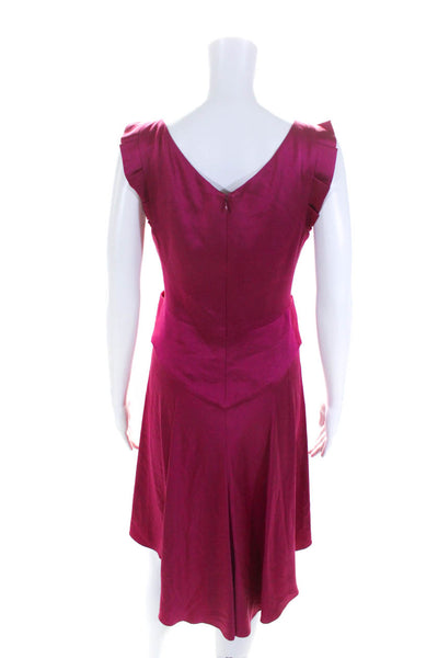 Z Spoke Zac Posen Womens Back Zip V Neck High Low Silk Dress Fuchsia Size 4