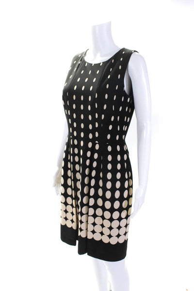 Tahari Womens Zip Up Sleeveless Scoop Neck Dotted Knit Dress Black White Size 4