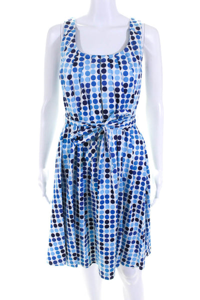 Calvin Klein Womens Back Zip Belted Dotted Dress White Blue Cotton Size 2