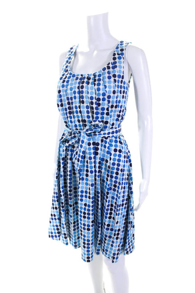 Calvin Klein Womens Back Zip Belted Dotted Dress White Blue Cotton Size 2