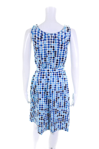 Calvin Klein Womens Back Zip Belted Dotted Dress White Blue Cotton Size 2