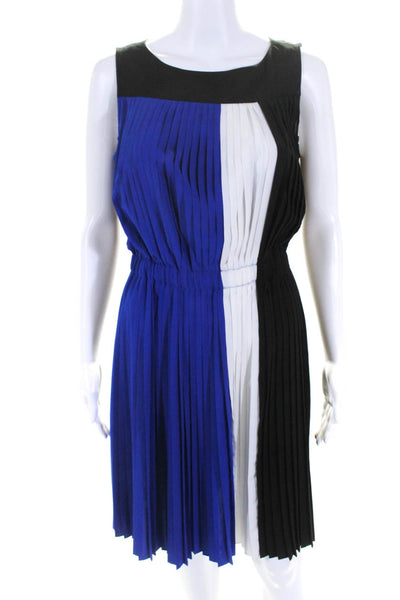 Calvin Klein Womens Scoop Neck Pleated Striped Dress Blue Black White Size 4