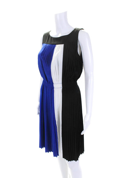 Calvin Klein Womens Scoop Neck Pleated Striped Dress Blue Black White Size 4