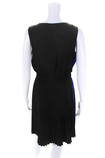 Calvin Klein Womens Scoop Neck Pleated Striped Dress Blue Black White Size 4