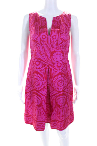 Banana Republic Womens Back Zip Sleeveless V Neck Floral Silk Dress Pink Size 4