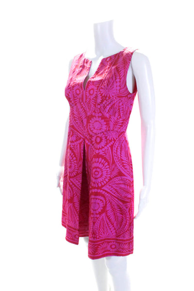 Banana Republic Womens Back Zip Sleeveless V Neck Floral Silk Dress Pink Size 4